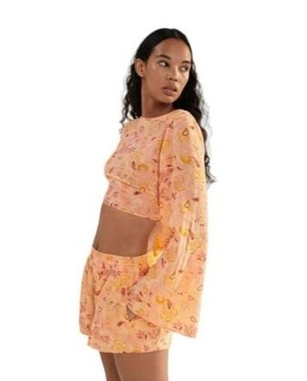 NEW Zara Printed Crop Tie Back Top Orange Floral Paisley Size L